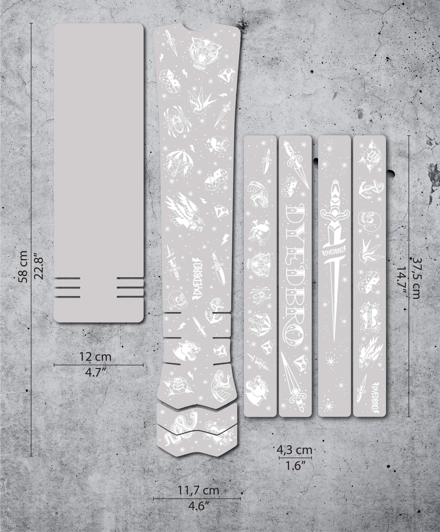 Dyedbro E-bike Frame Beschermingskit Oude School Tattoo - Wit Mat 3 Dyedbro E-bike Frame Beschermingskit Oude School Tattoo - Wit Mat